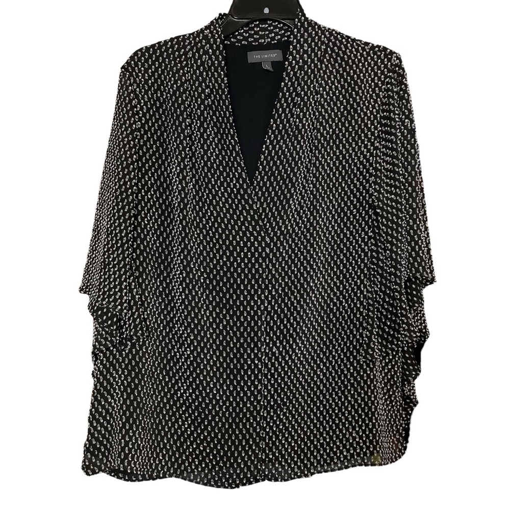 Large The Limited Black White Swiss Dot Flutter Sleeve Blouse Lined